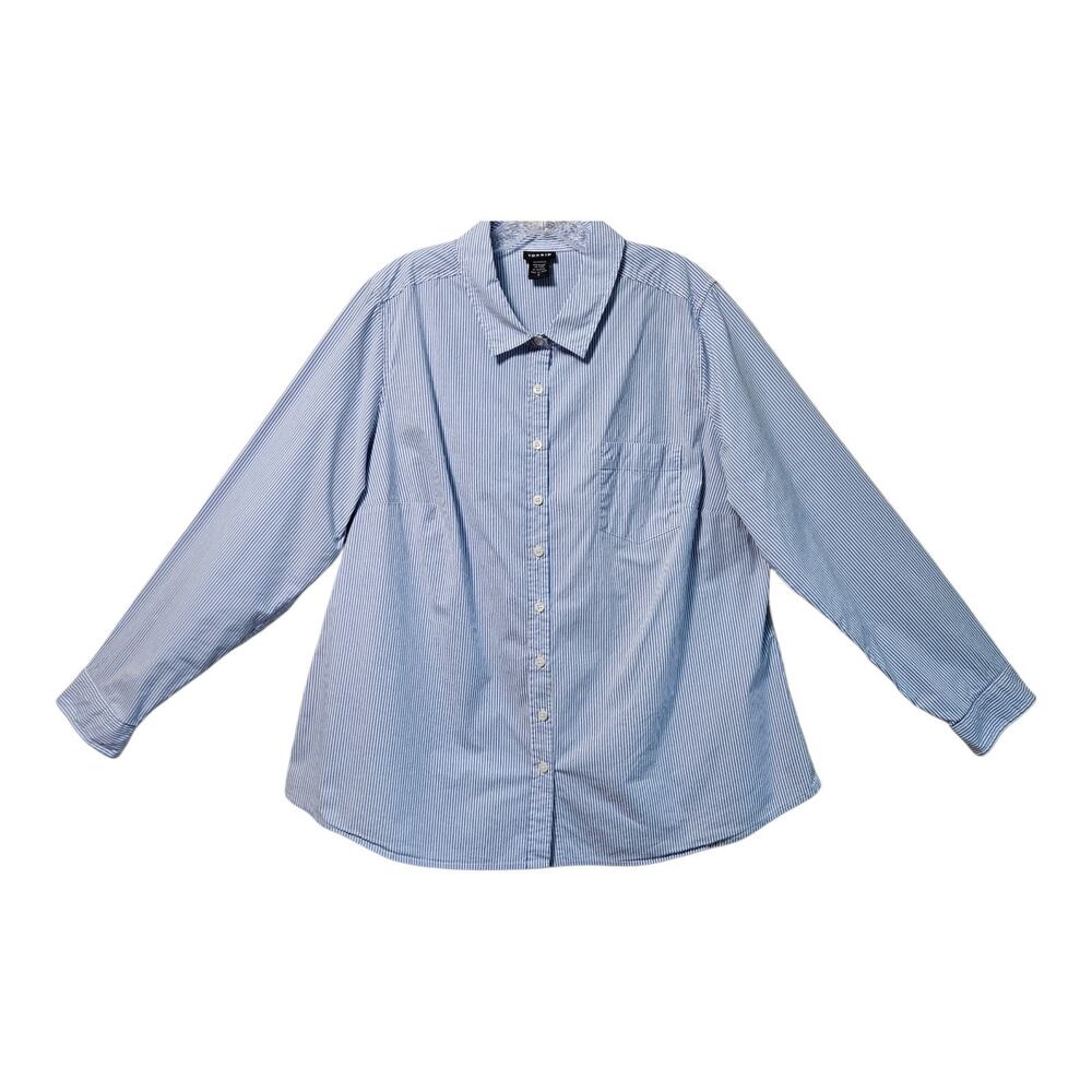 TORRID 2 Women's 18 20 Shirt Striped Blue White Button Up Long Sleeve Cotton 46"